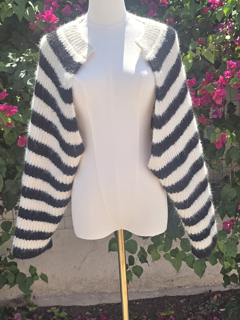 Maeve Black & White Striped Open Shrug